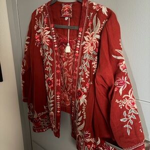 Johnny Was Brick Red Floral Embroidered Blazer